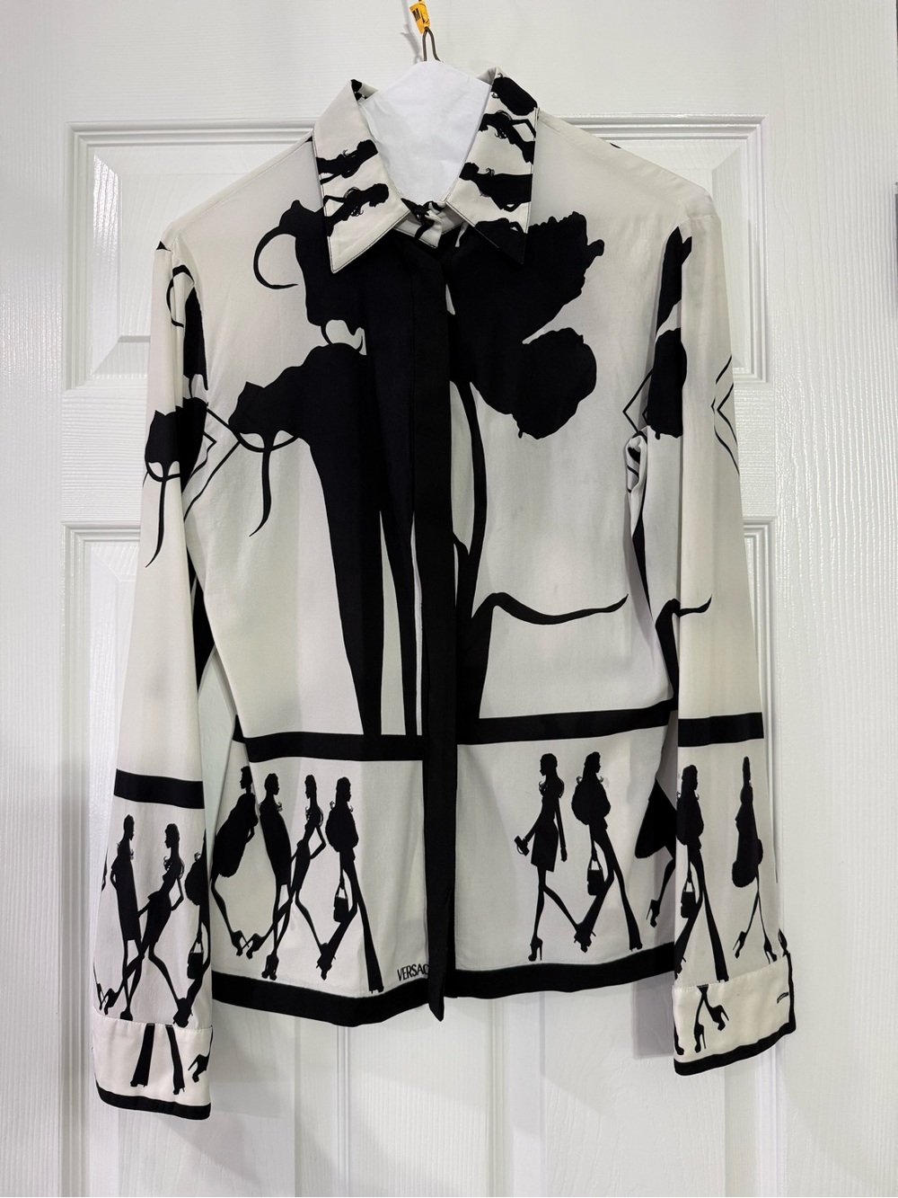 Vintage Versace Black and White Graphic Print Button-Down Shirt
